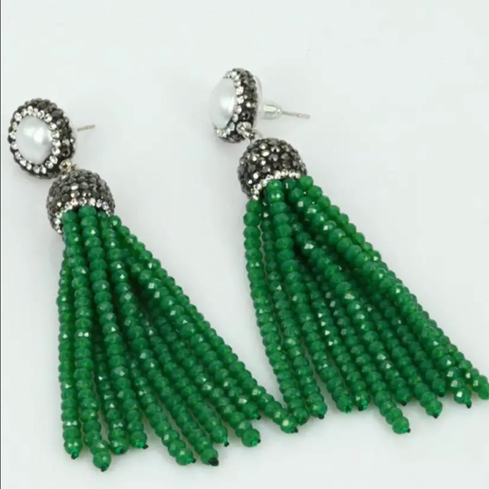 Green tassel earrings